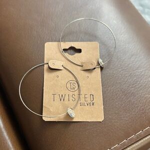 Twisted Silver Hoop Earrings with charm